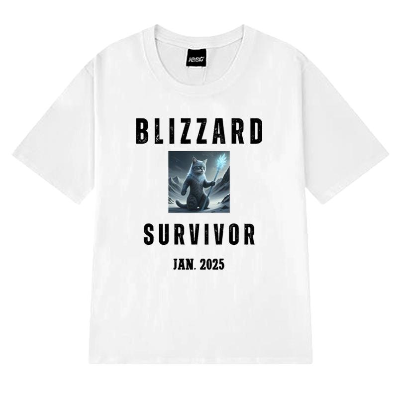 Winter Cat Blizzard Survivor Magic Wizard Cat T Shirt Unisex Women Funny Summer Short Sleeve Tshirts Unisex 100 Cotton Clothing