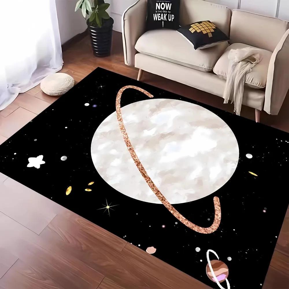 Cartoon Universe Planet Moon Carpet for Living Room Decor Sofa Rug Bedroom Bedside Rug Children's Play and Reading Area Rug