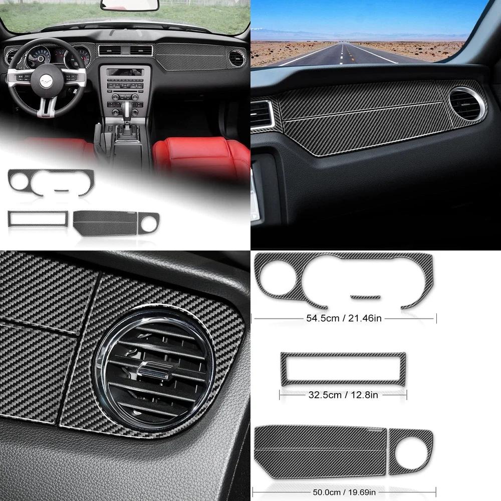 Dekorace palubní desky z uhlíkových vláken pro Ford Mustang 2010-2014 Černý panel krytu výdechu interiéru