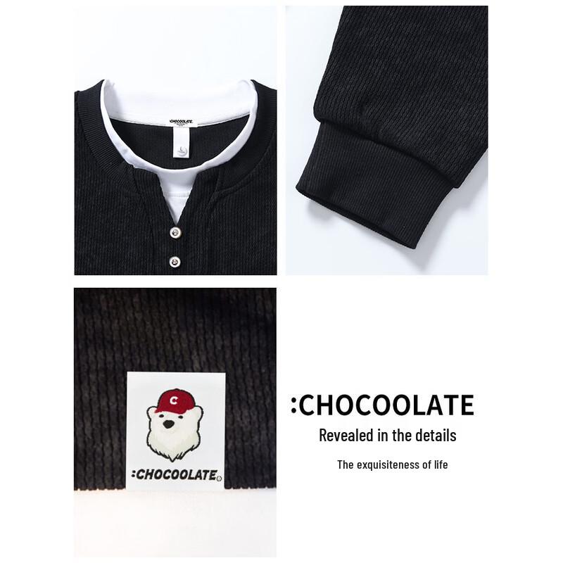 CHOCOOLATE Men's Faux Two-Piece Henley Sweatshirt