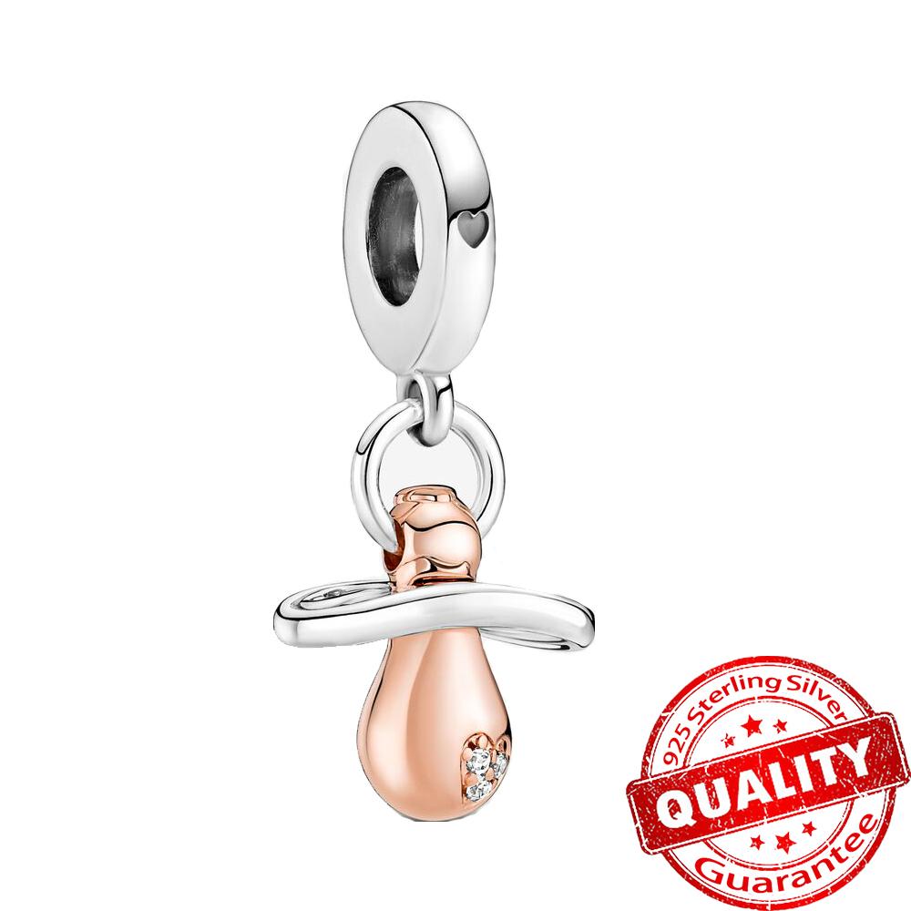 Sparkling Rose Gold Pavé Triple-Row Beads Pink Gem Entwined Hearts Charm Fits Brand Bracelet For Copper Necklace