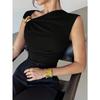 Temperament eenvoudig mouwloos metalen ringontwerp effen kleur dun vest top dames