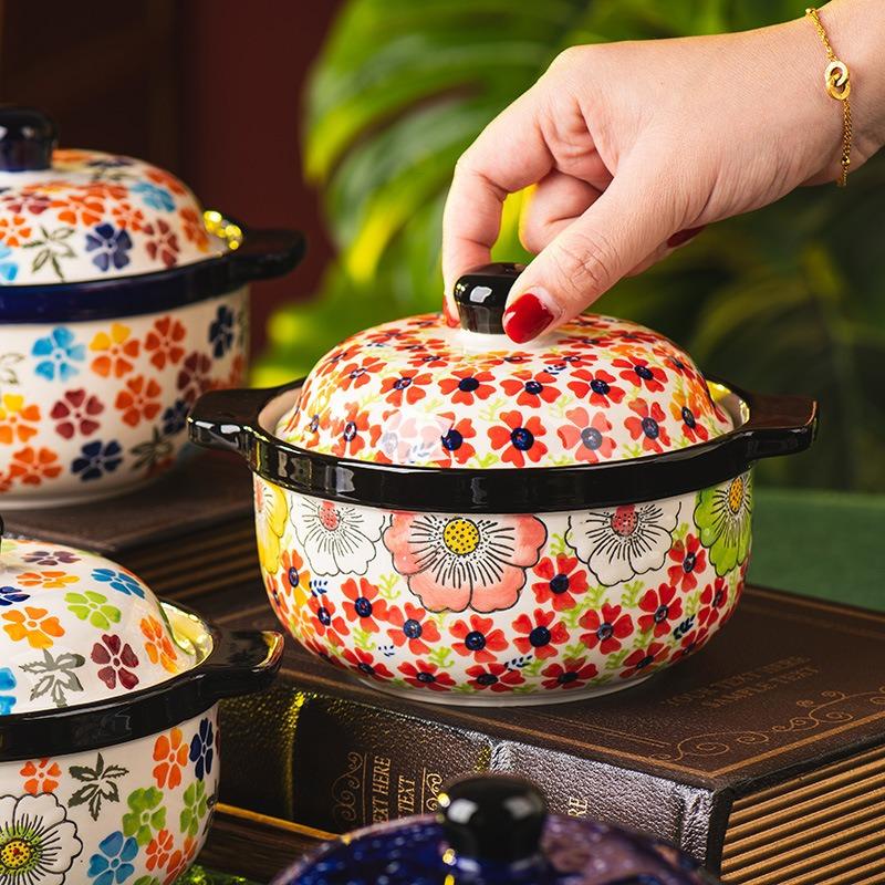 Hand-painted Ceramic Large Stew Cup, Household Soup Cup with Lid, Water-proof Soup Pot, Household New Water-proof Stew Dessert Bowl Stew Pot