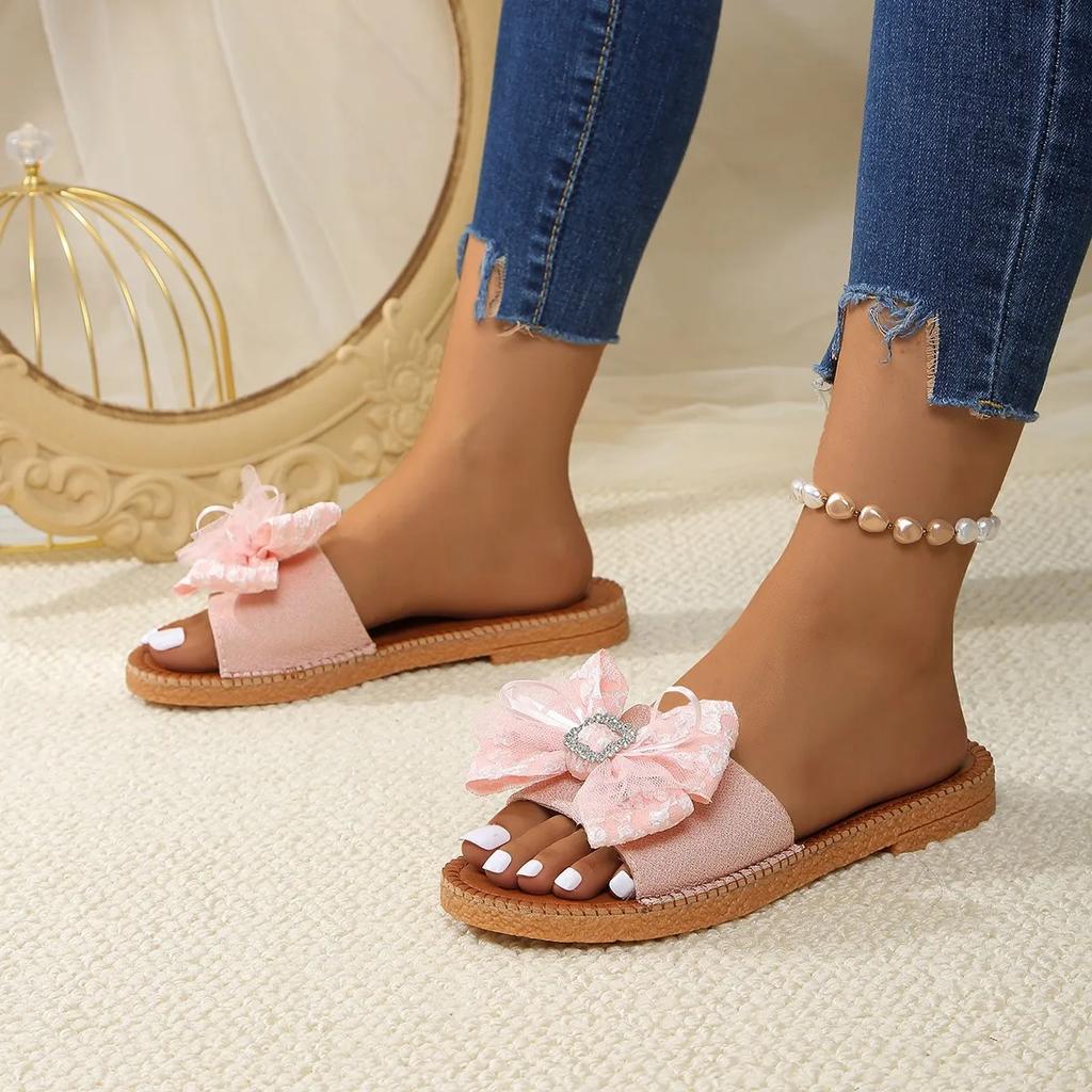 Fashion Women's Fashion Student Vacation Beach Sandals 2025New Wear Resistant Flat Slippers Women's Fashion Bow Decorative Women's Shoes