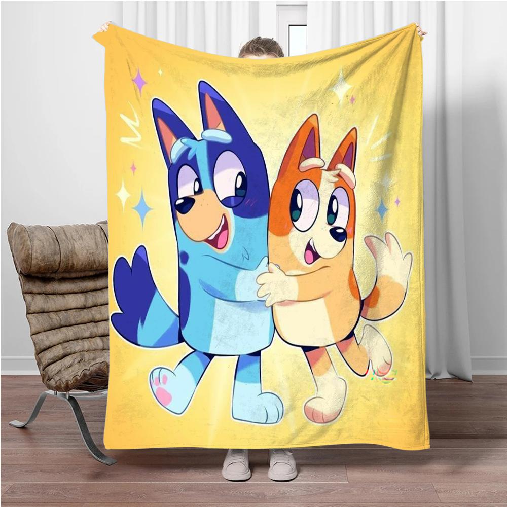 MINISO Disney-Bluey Cartoon Decke Flauschiger Flanell Kinder und Erwachsene Sofa Plüsch Tagesdecke Überwurf Mittagsdecke für Sofa Bett Geschenk