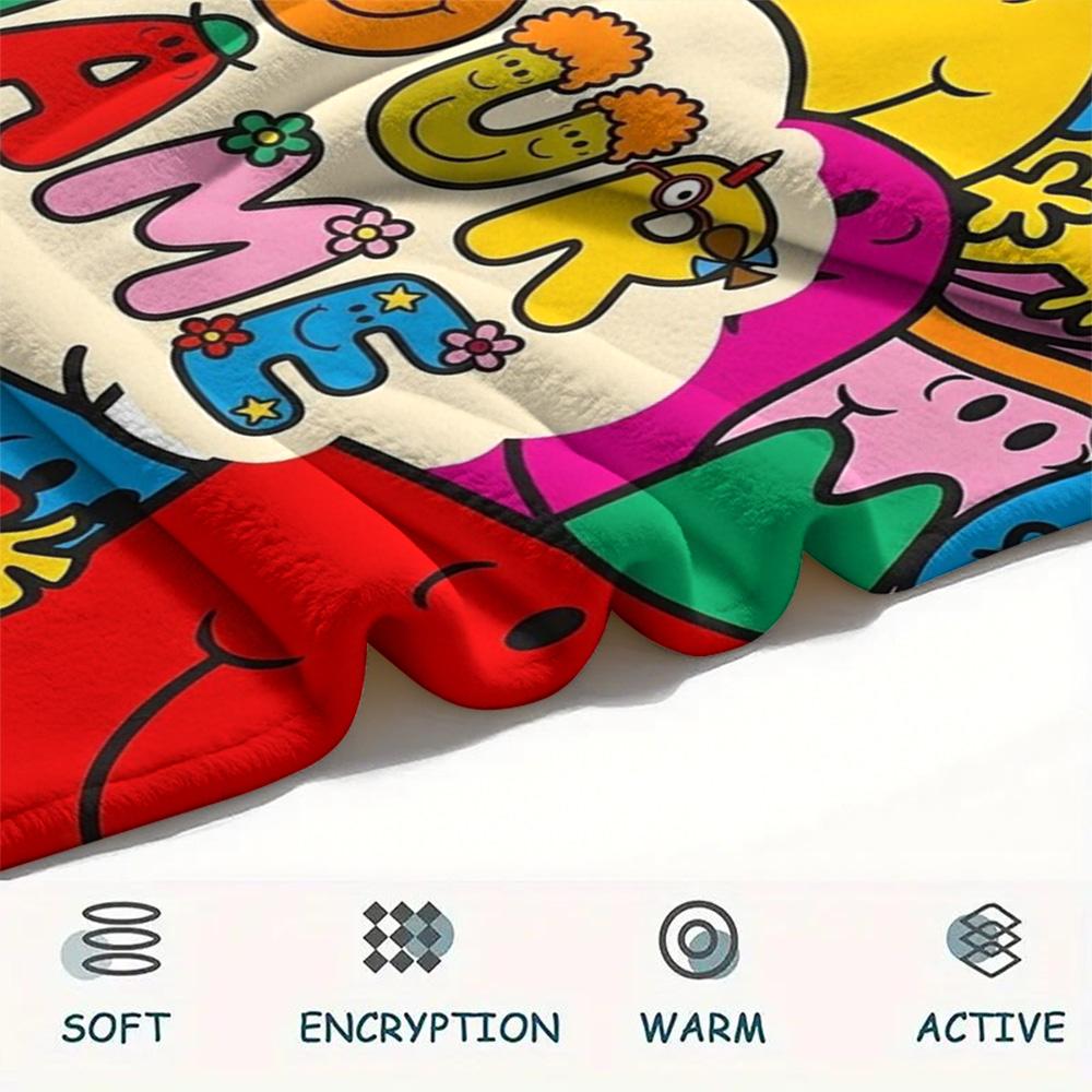 1PC Mr Men Adventure Custom Name Patterned Flannel Blanket Suitable For All Seasons For Home Decor Warmth And Comfort Gifts Holiday Present