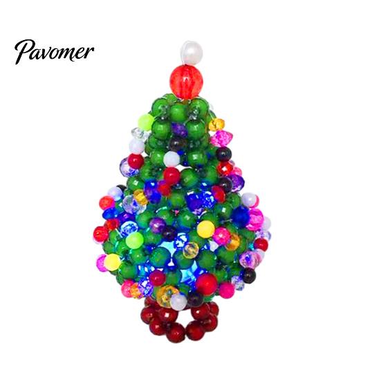 Decorative Holiday Charms Handmade Beaded Christmas Tree Ornament, Sparkly Crystal Bead Mini Art for Holidays Tabletop Decor, Hand-Woven Xmas Desktop
