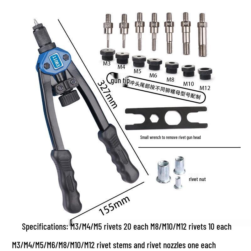 110pcs Manual Rivet Nut Tool Set, M3-M12 Threaded Nut Riveter