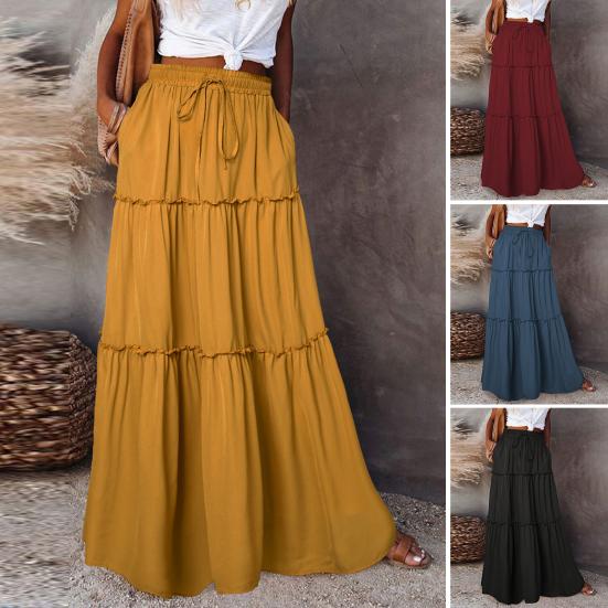 Jupe Longue Femme Taille Haute élastique - Coupe Ajustée, Ourlet Fluide, Unie, Pour Automne, Décontractée Et élégante
