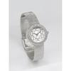 Round Quartz Watch For Women Rhinestone Bezel Geometric Line Dial Textured Mesh Strap Elegant Daily Waterproof Wristwatch