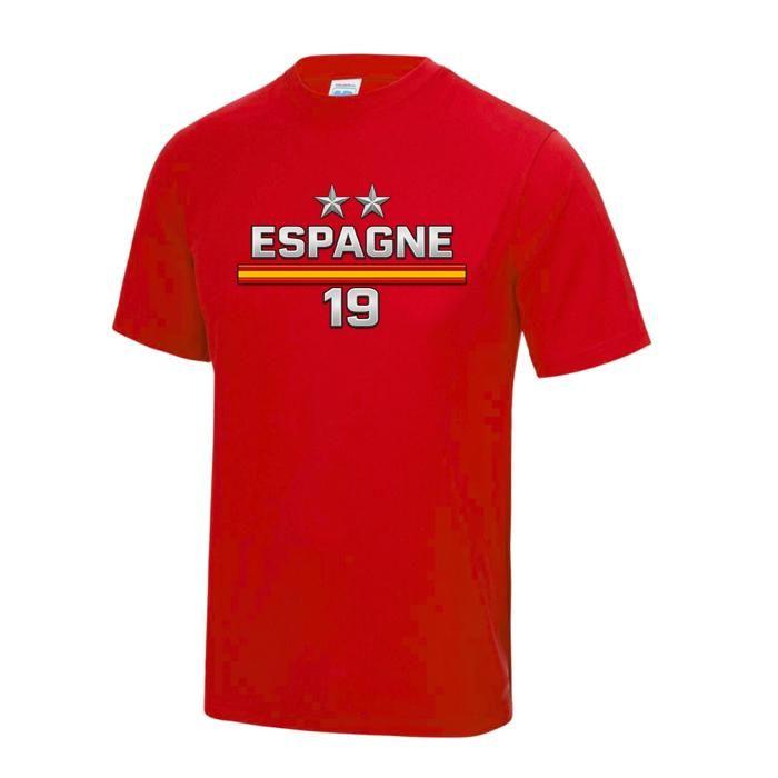 Maillot de football Espagne 2 étoiles Adulte – Design générique – N° 19 – - Rouge