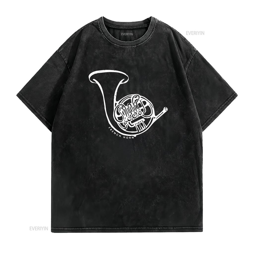 French Horn T Shirt Musician Band Music Lover Instrument Marching vintage Washed designer clothes Top For Everyday Wear Soft