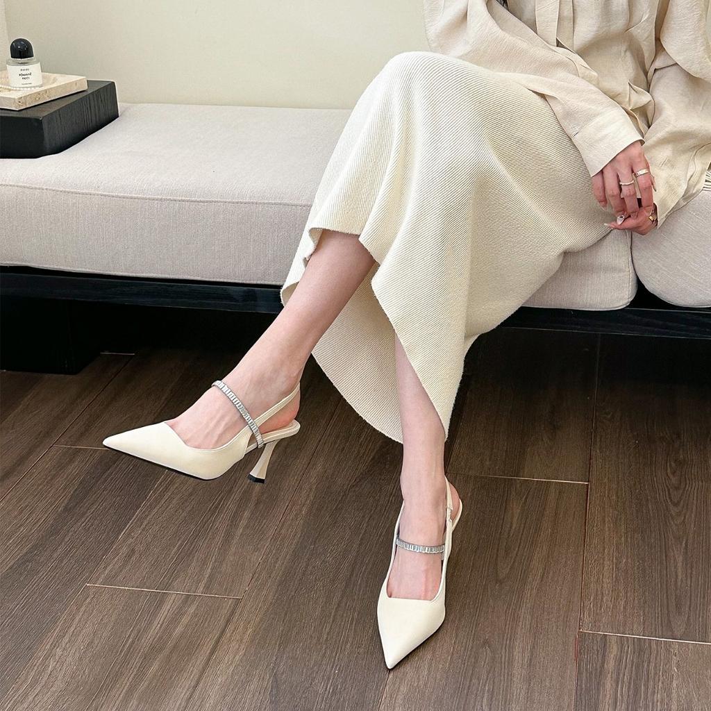 High Heels Summer 2025 Diamond Footwear Ladies Shoes Sandals for Women Rhinestones Heeled Pointed Toe Pumps Daily F Korea Casual