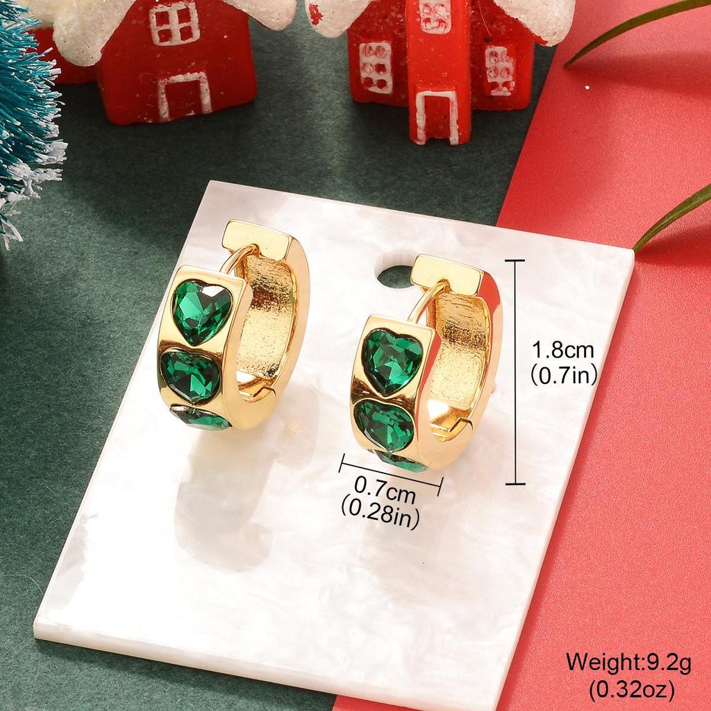Emerald Zircon Gold-Plated Copper Vintage Earrings - European & American Christmas Edition