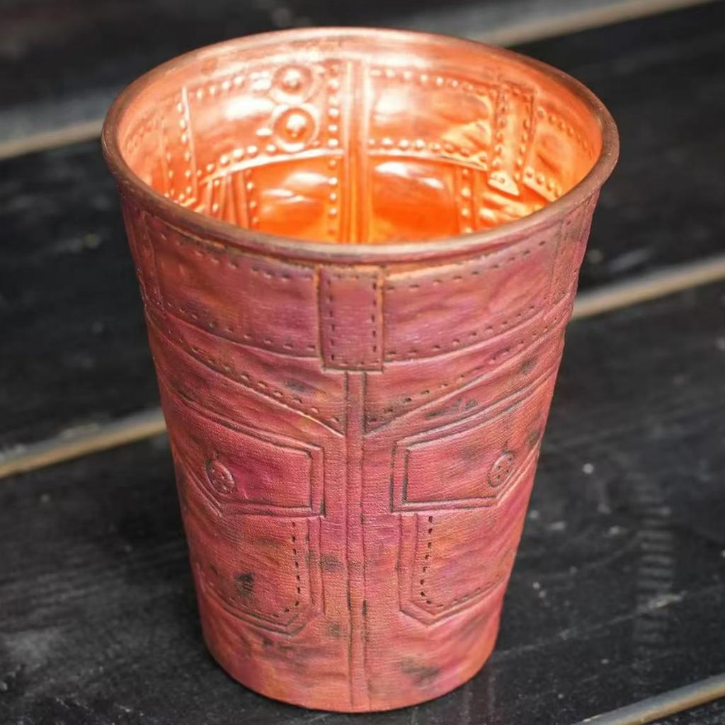 Vintage Pure Copper American Coffee Mug,Engraving Jeans Shape Texture Drinking Beer Beverage Outdoors Mug,Straight-Sided Tea Cup