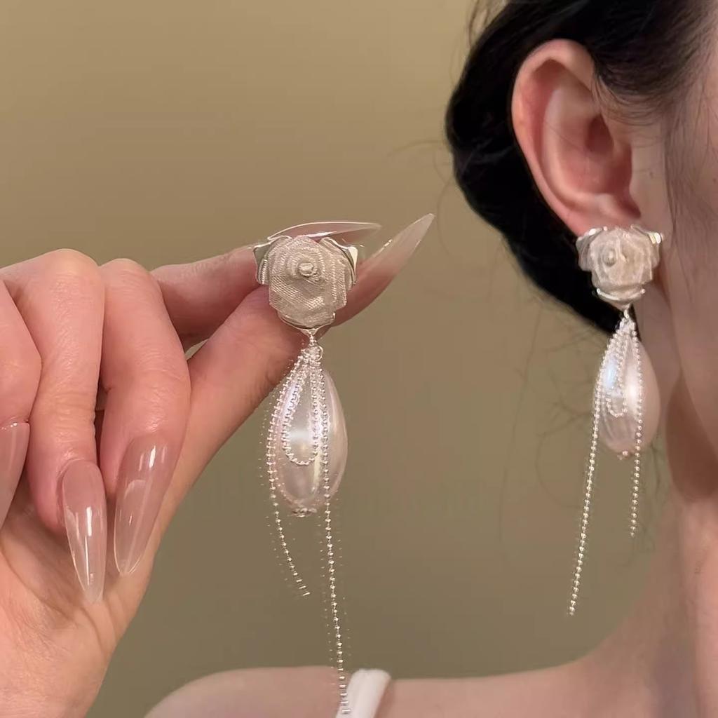 Dai Yue Floating Light~ Premium Anti-Pearl Tassel Earrings Women's Rose Flower Earrings Unique Earrings