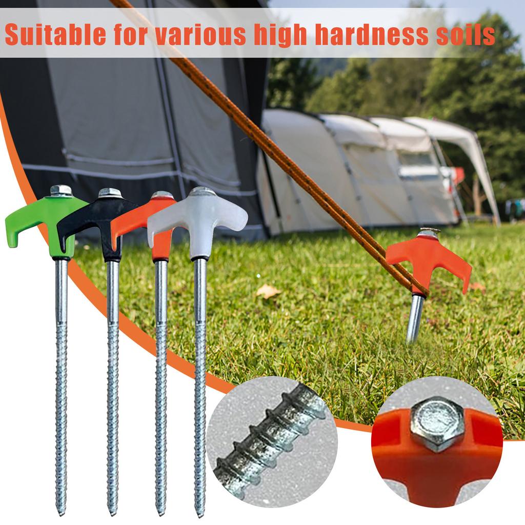 8in Screw In Tent Stakes - Ground Anchors Screw In, Tent Pegs Camping Stakes, Metal Threaded Tent Spikes, Heavy Duty Tent Stakes Tent Pegs