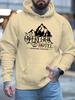 Men's Sweatshirt with Mountain  Letter Design Black Casual Pullover for Fall and Winter PLUS SIZE