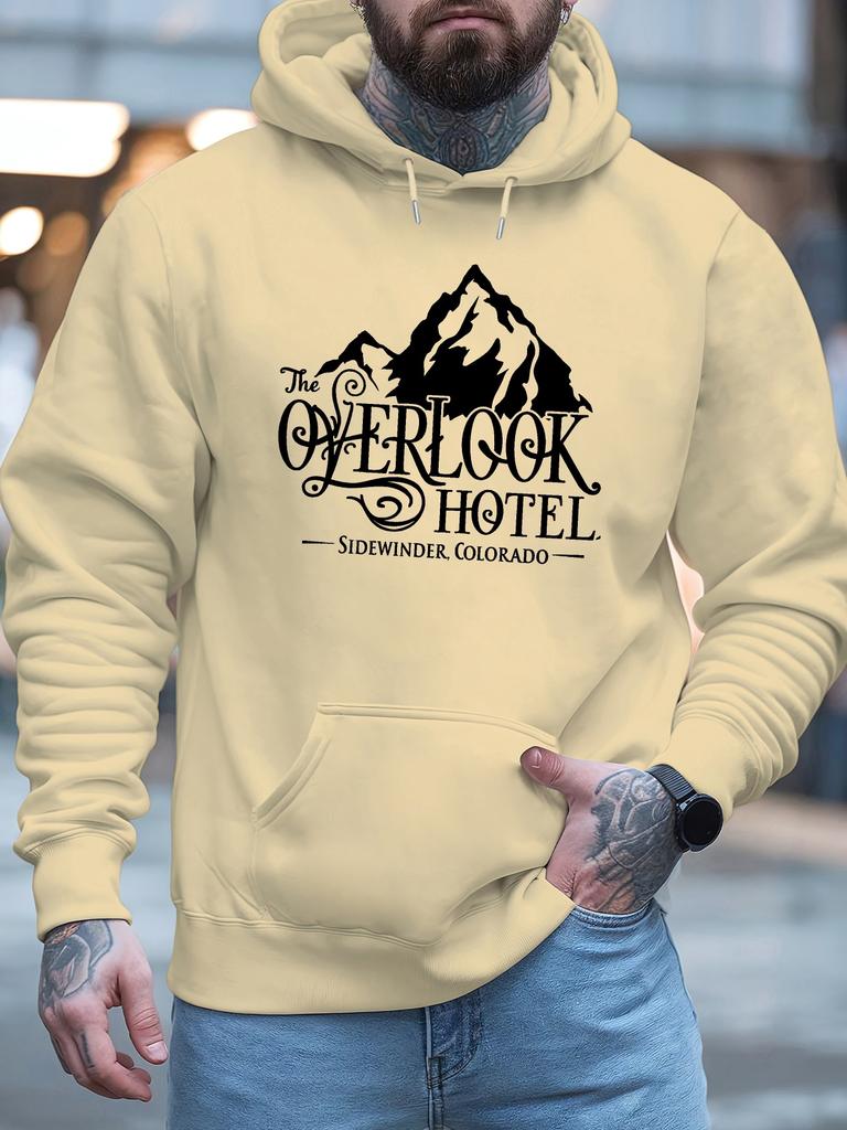 Men's Sweatshirt with Mountain  Letter Design Black Casual Pullover for Fall and Winter PLUS SIZE