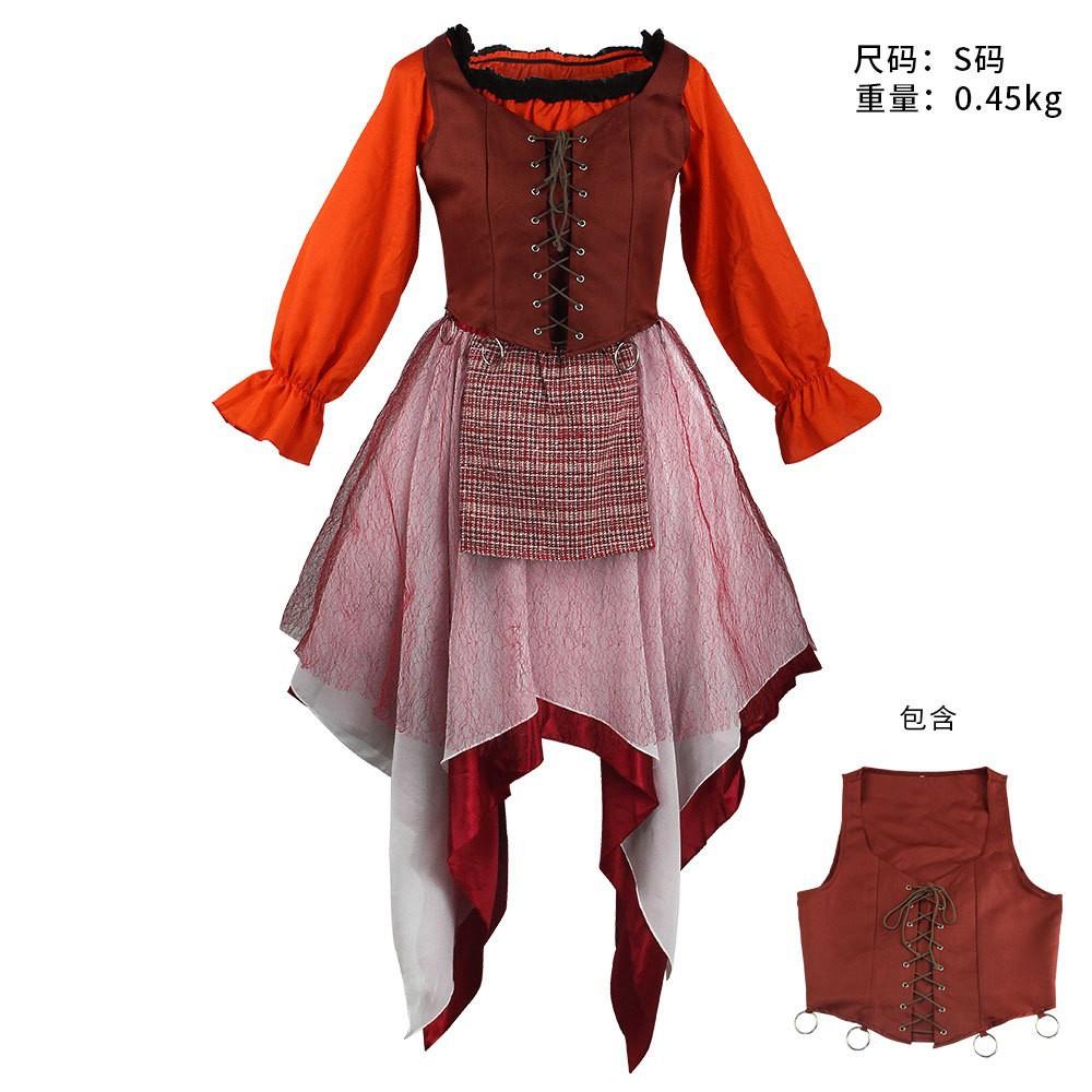 Women's Hocus Pocus 2 Cosplay Dress Halloween Medieval Witch Costume with Cape Stage Performance Outfit