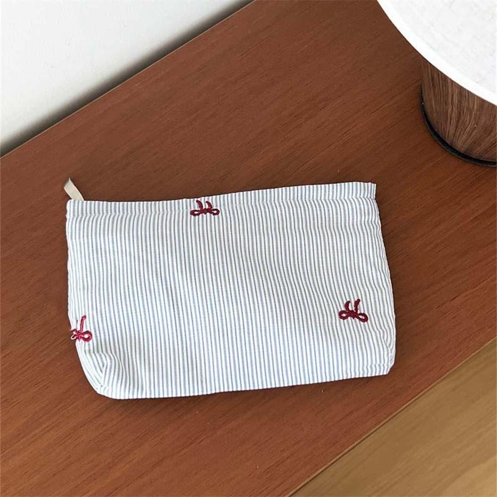 Classic Stripes Cosmetic Organizer Embroidered Pattern Toiletry Bag Makeup Pouch Daily Purse Style 2