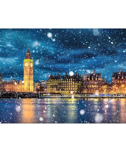 PieceRelax 1000-Piece Plastic Jigsaw Puzzle Thames River on a Snowy Night (48x64cm) - Difficult for Adults, No Broken Pieces, Click-together PieceCl