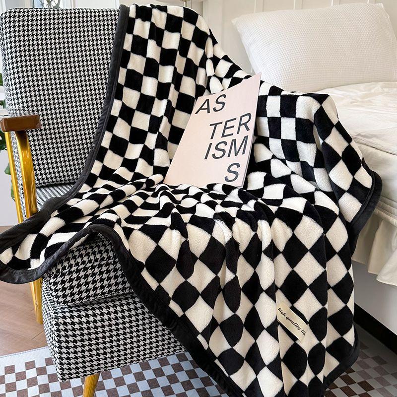 Checkered & Houndstooth Coral Fleece Blanket Soft Warm All-Season Throw for Sofa Office Nap