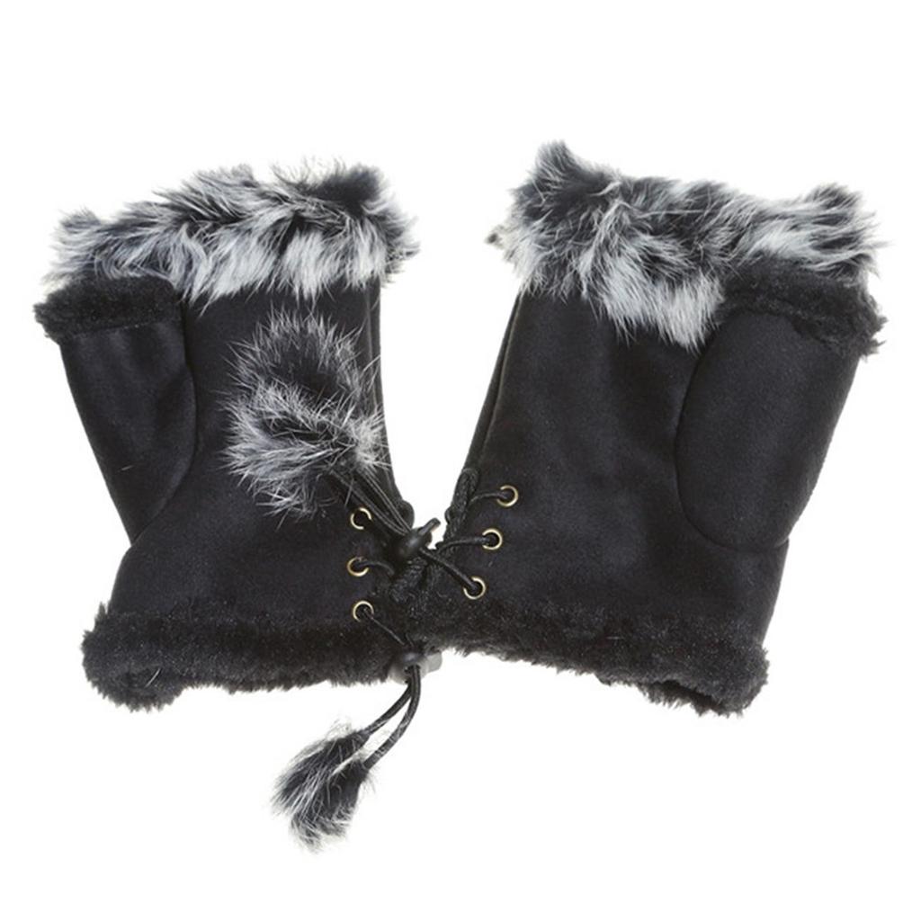 Faux Rabbit Fur Half Finger Gloves Cute Plush/Suede Leather Gloves High Quality Rabbit Hair Wrist Fingerless Mittens for Ladies