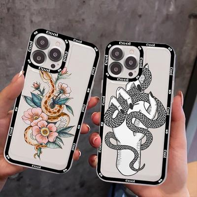 Funda para iPhone 11, 12, 13, Mini, Pro Max, 14 y Pro Max con diseño de serpiente y flores