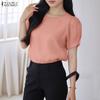 ZANZEA Women Casual Round Neck Solid Color Short Sleeve Blouse