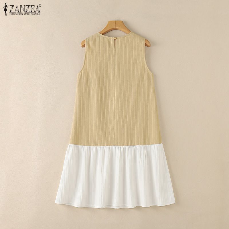 ZANZEA Women Summer Round Neck Casual Sleeveless Splice Tank Dress