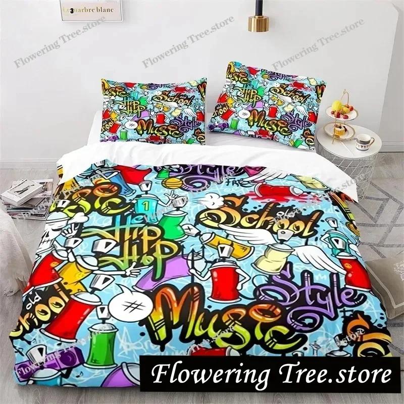 Graffiti Hip Hop Modern Street Art Bedding Set Boys Girls Twin Queen Size Duvet Cover Pillowcase Bed Kids Adult029