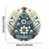 Vintage Blue Gold Christmas Tree D Relief Art High Definition Metal Wall Art Retro Round Iron Sheet Decor with Poinsettia Flow
