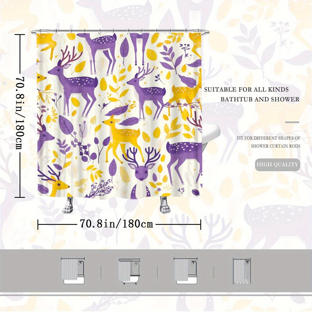 Geometric Deer Shower Curtain - 70.8x70.8", Polyester, Machine Washable, Fade Resistant,Includes Hooks,All-Season Bathroom Decor