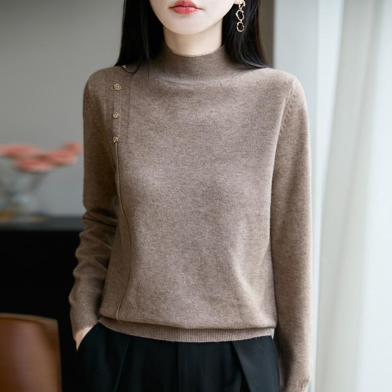 Autumn 2026 Women's Knitwear: Plush Long Sleeve Half-High Neck Pullover Sweater