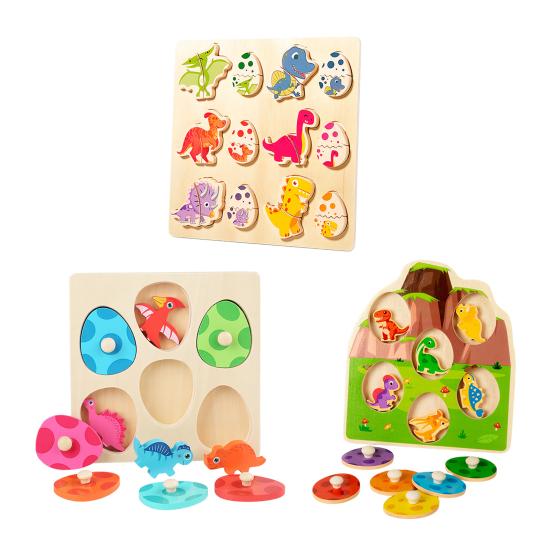 1 Set Holz-Dinosaurier-Puzzlebrett, 3D-Cartoon-Dino-Ei, passendes Brett, Feinmotorik, Farbform, Vorschullernen, pädagogisches Puzzlebrett-Spielzeug