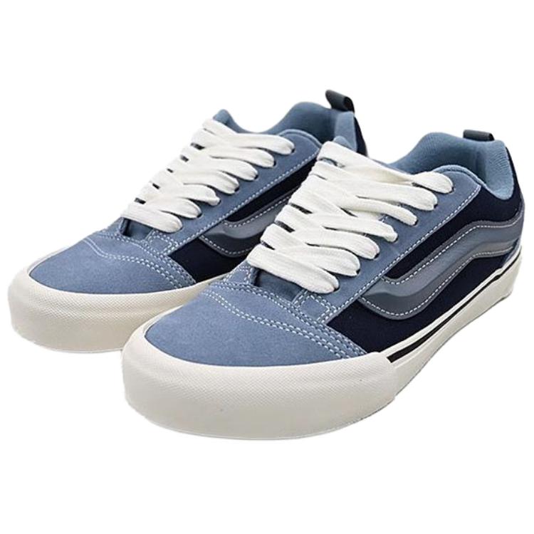 Vans Knu Skool Fabric Cow Split Leather Soft Comfortable Thin Sole Durable Low Top Skate Shoes Unisex Sneaker Blue VN000D6CJDU