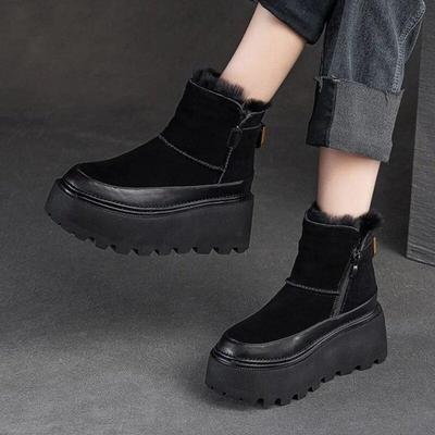 Schneestiefel mit dicker Sohle und Plüsch, warmer seitlicher Reißverschluss, vielseitige, einfarbige Retro-Damenschuhe