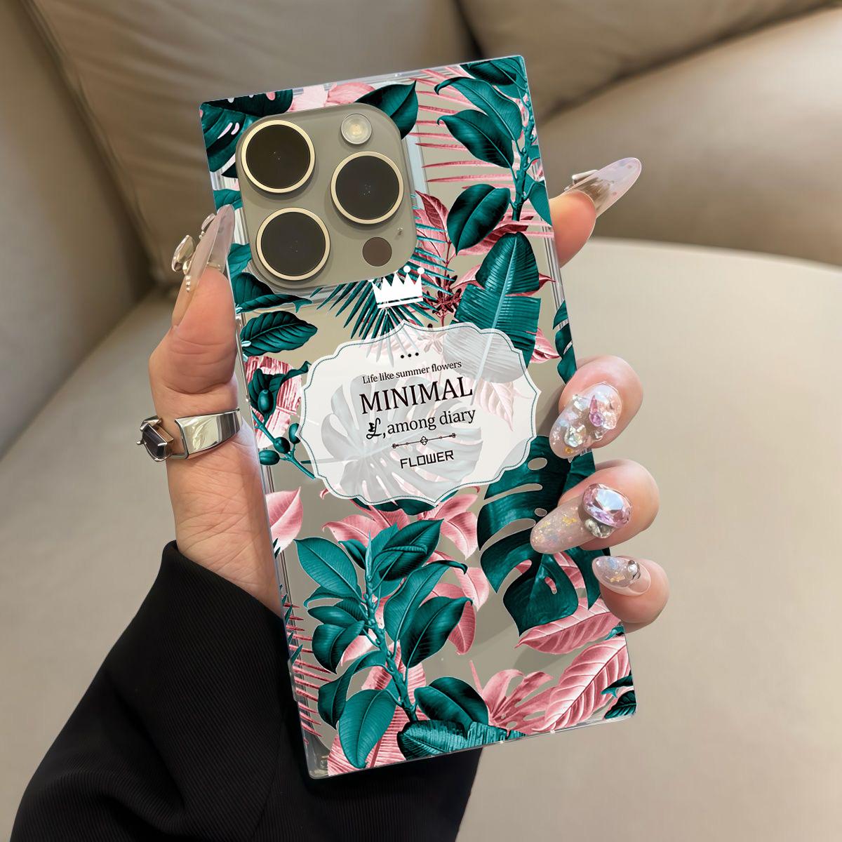 

Square Back Tube Protection Clear Case For iPhone 11 12 15 Plus 13 14 Pro Max 16 ProMax Anti-Oxygen,Tropical Leaf Pattern Casing iphone 11 ProMax