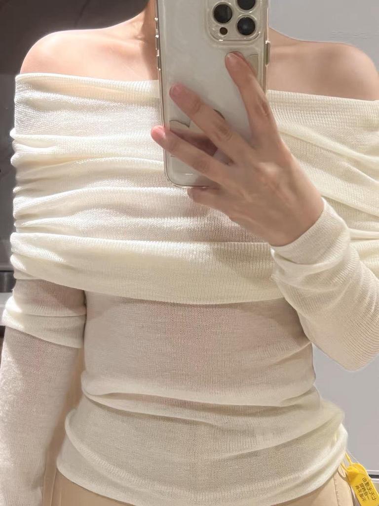 Women's French-Style One-Shoulder Wool Knit Slim Fit Sweater