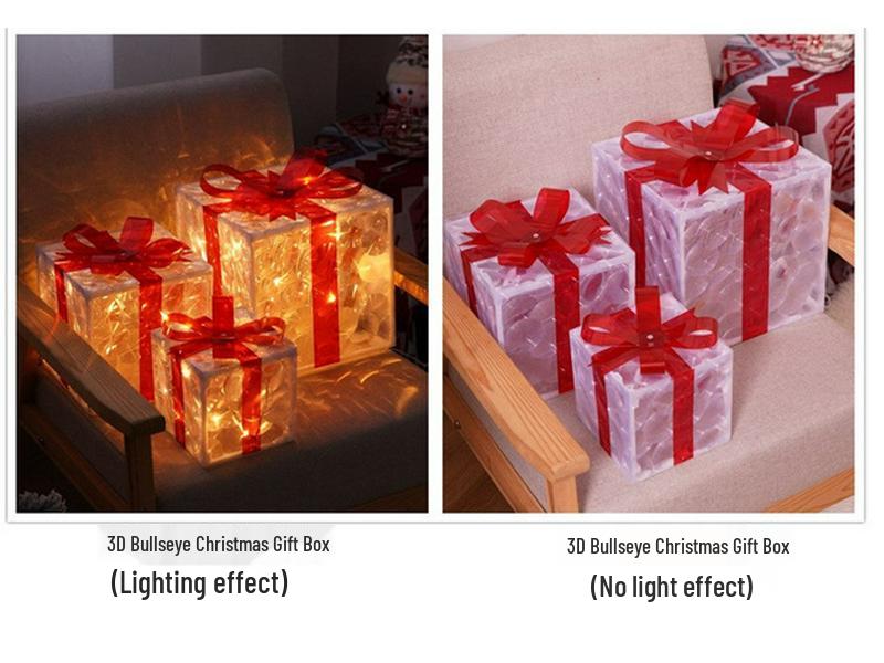 Christmas Gift Box Set: 3-Piece String Lights with Ornaments for Room Decor