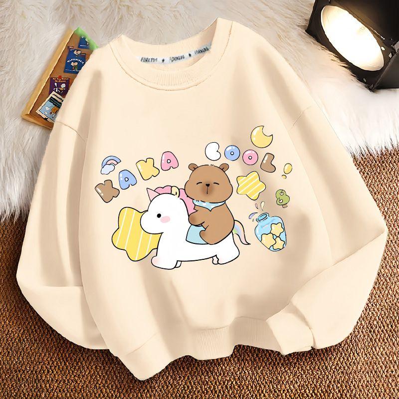 Cute Capibara Loose Sweatshirt for Children, Round-neck Long-sleeved Casual Sweatshirt for Boys and Girls in Spring and Autumn