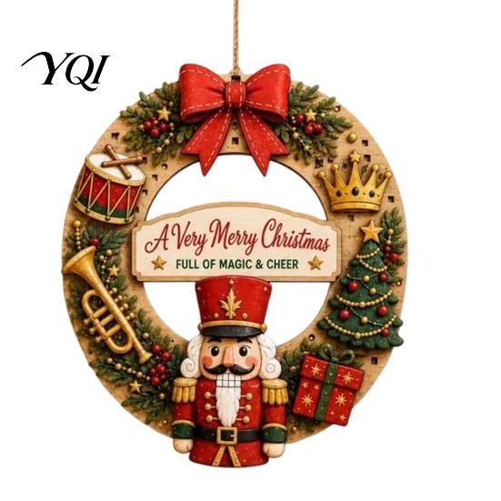 Christmas Party Wall Accents Interchangeable Wooden Wreath, 12 Pcs Front Door Plaque, DIY Decorative Wreath for Entrance Handmade Pattern Hanging