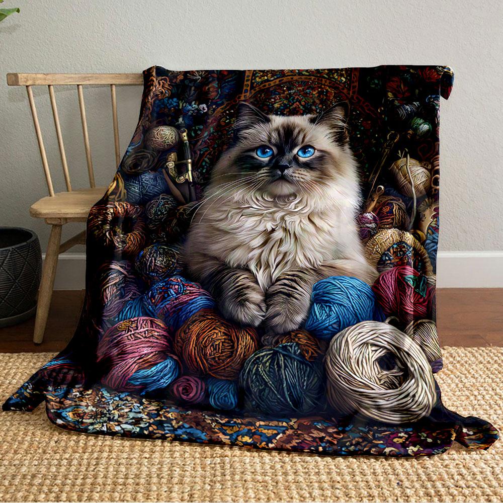 Cozy Cat with Yarn Balls for all seasons blanket lunch break throw gift