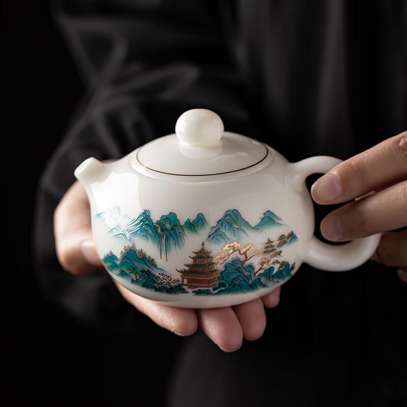 Gold Inlaid Jade Porcelain Xishi Teapot