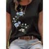 Womens Floral Print Soft Stretch Tee Classic Crew Neck Short Sleeve Light Blue Multi Colors Breathable Machine Washable Comfortable Basic Versatile