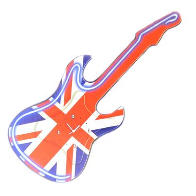 [P6492] - 'So British' Union Jack Neon Guitar Wall Clock - 73.5x30 Cm