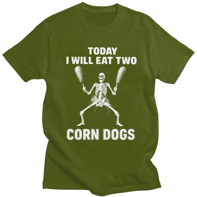 Skeleton Corn Dogs Funny Food Meme T Shirt for Men 100 Cotton Tshirts Sumer Style Short Sleeve Tee Shirt Slim Fit Clothing