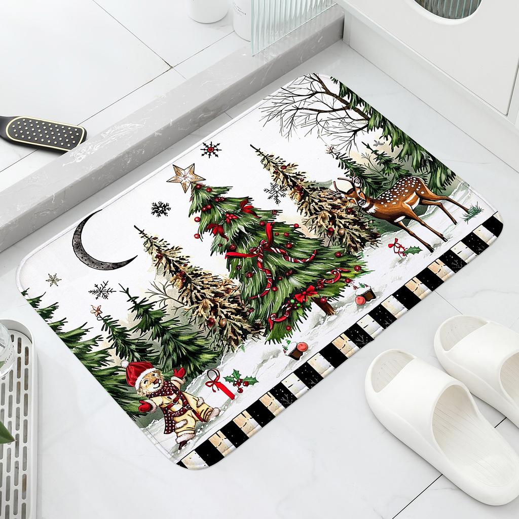 Christmas Pine,deer,and Owl Patterns,washable Door Mats for Christmas,suitable for Decorating Carpets In Corridors,bathrooms,hom