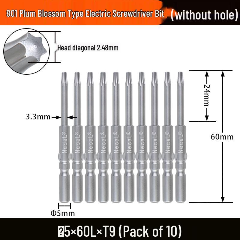 Nigao S2 Torx 801 Electric Screwdriver Bit, Solid Star-Shaped, 5mm Round Shank.